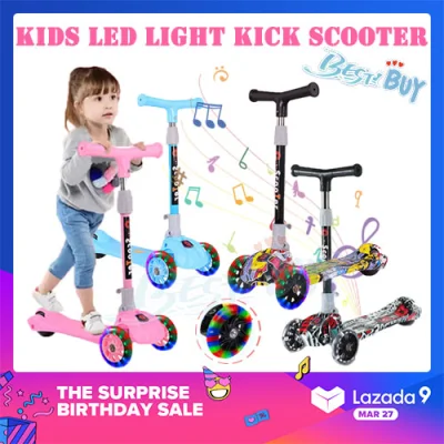 【With Music】Scooter for kids 7 to 10 years old | Children Scooter LED Flashing Wheels | Kids Scooter Adjustable Height | Outdoor Learning Sport Toys for kids girl and boy