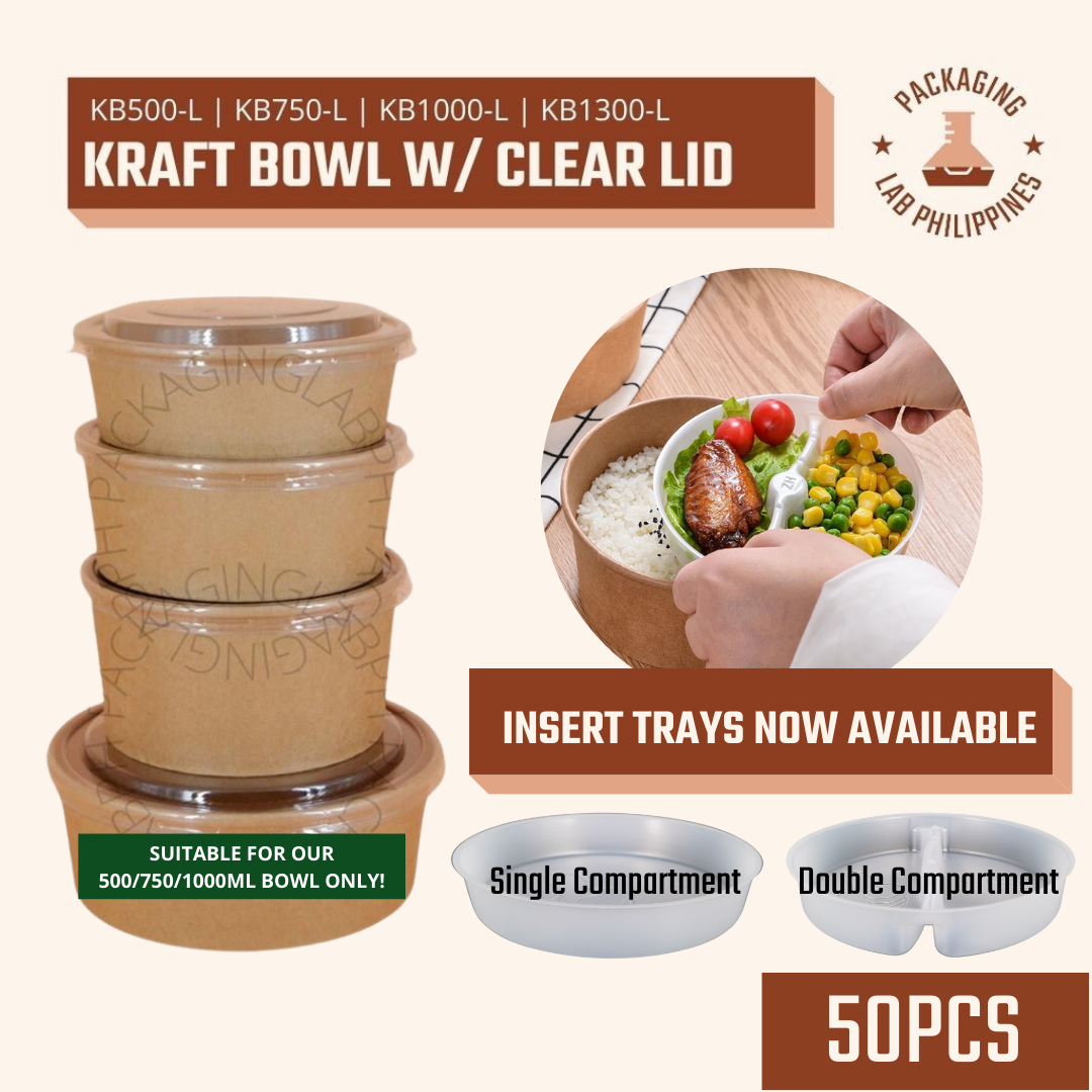 [50pcs] Kraft Bowl Biodegradable Paper Bowl with Clear Lid Ramen ...