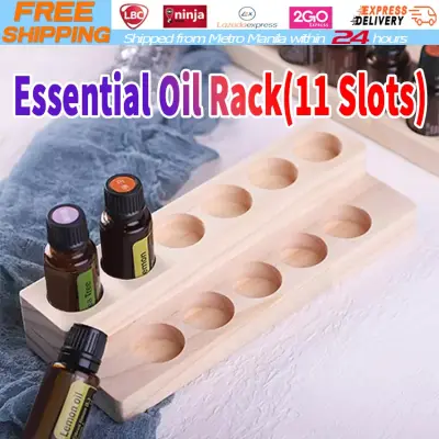 11 Holes Wooden Essential Oil Tray Handmade Natural Wood Display Rack Demonstration Station For 5-15Ml Bottles Dual-Layers-Bottle-Rack