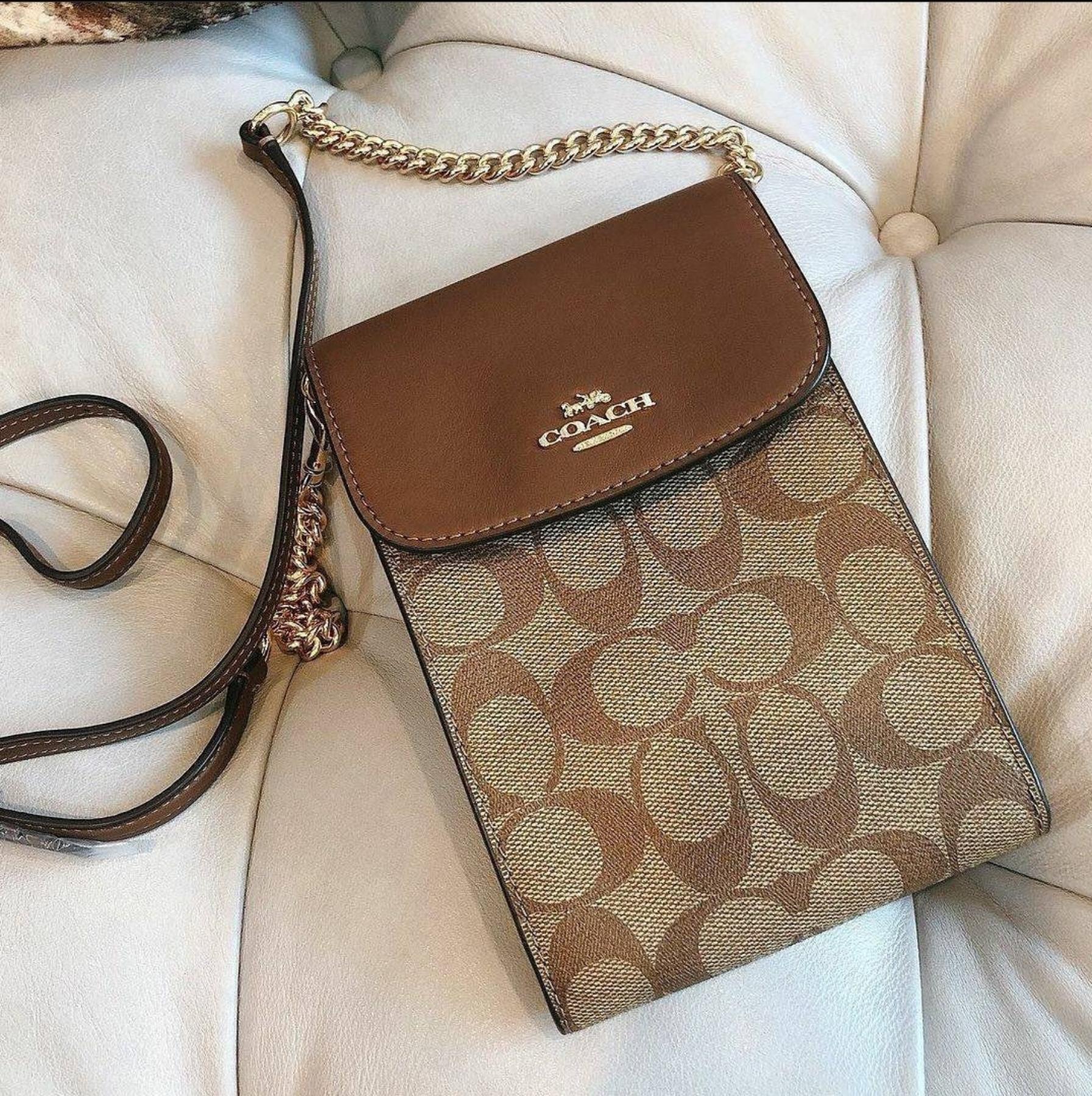 Coach 3051 Rachel Phone Crossbody Bag in Khaki Signature Coated Canvas and  Saddle Smooth Leather - Women's Bag with Chain and Leather Strap | Lazada PH