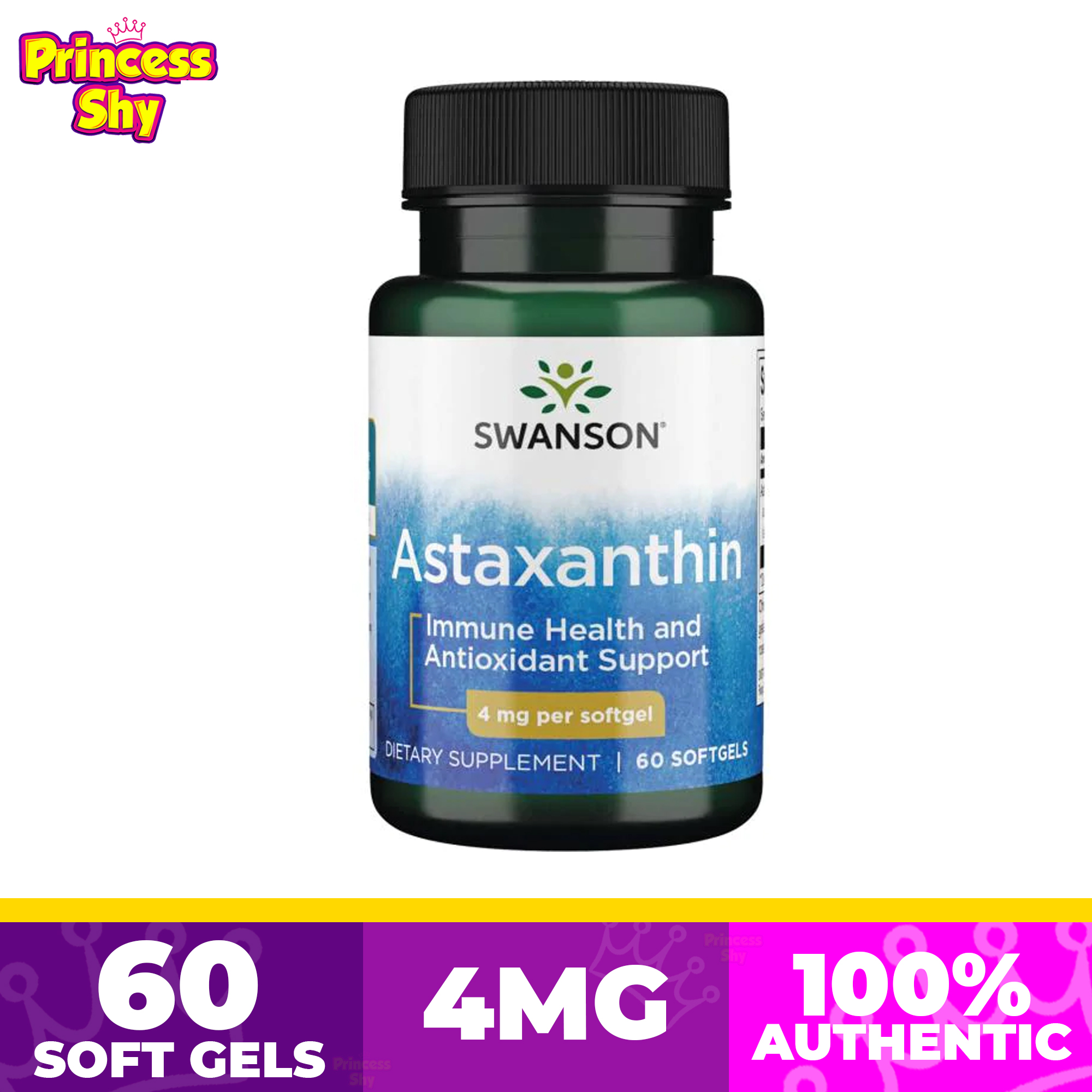 Swanson Astaxanthin Eye Vision Brain Skin Health Antioxidant Support Supplement 4 mg 60 Softgels