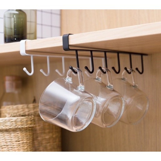 LH 6 Hooks Cup Holder Hang Kitchen Under Shelf Hook Rack