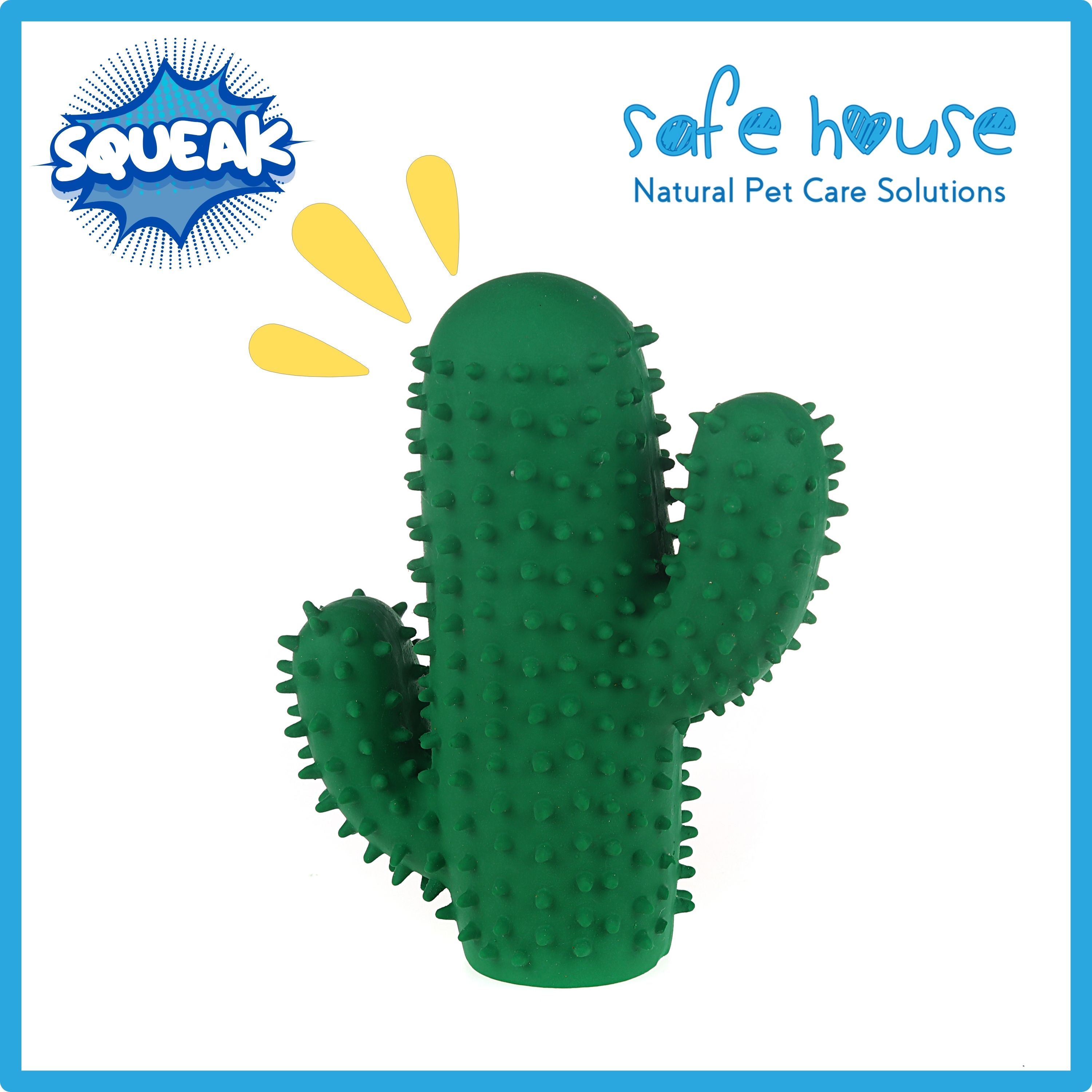 Safe House Squeaky Rubber Cactus Chew Toy for Dogs Non-Toxic Latex