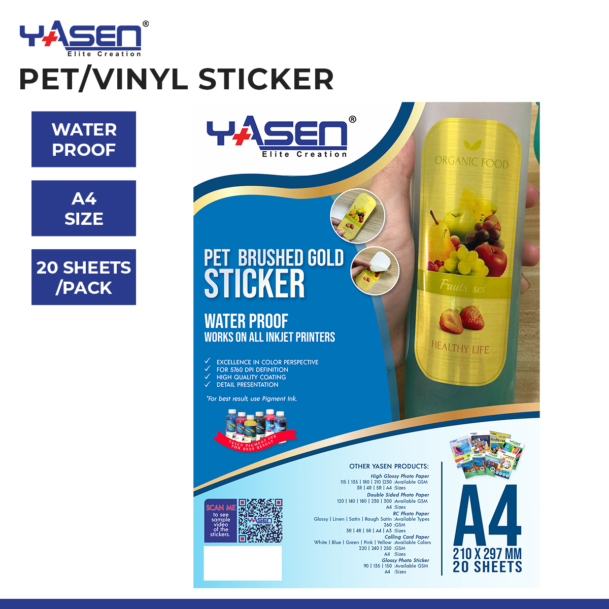 Yasen PP Pearl Sticker Vinyl Sticker A4 For All Types of Inkjet Printer