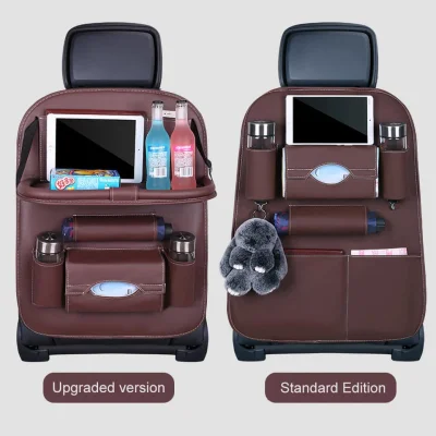Multi-Pocket Folding Storage Organizer Car Seat Back Leather