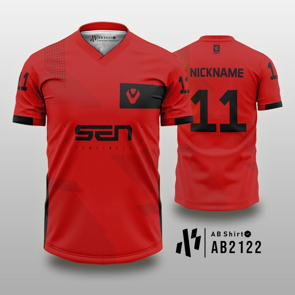Valorant esport sentinel jersey free customize of name red t-shirt fast-dry