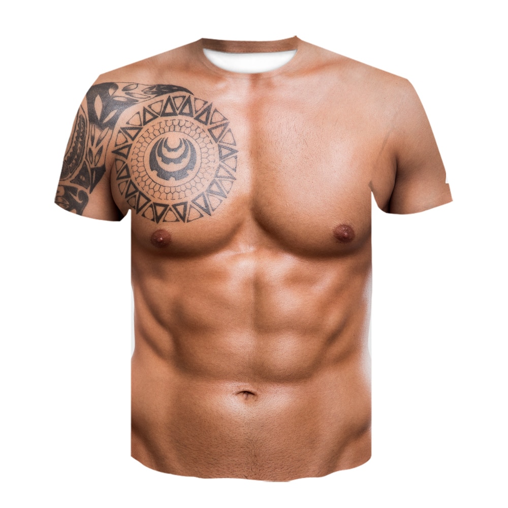 T shirt for men/New Funny Six-pack abs Muscle Tattoos T Shirt for Men  Summer Short Sleeve Tees Cool Streetwear 3D Print Fake T-shirt  dropshiping(1pcs) | Lazada PH