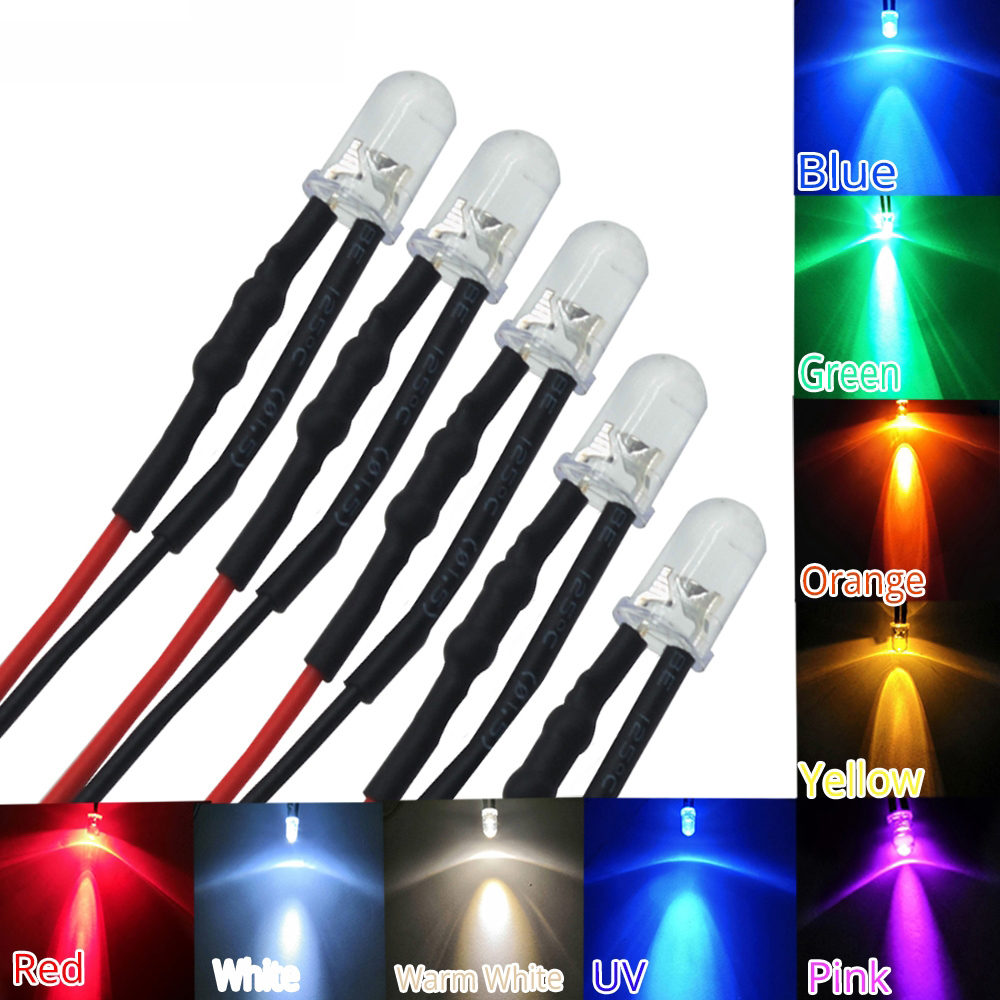 Blinking 5mm 12V Colorful Light Emit LED Wired Diode