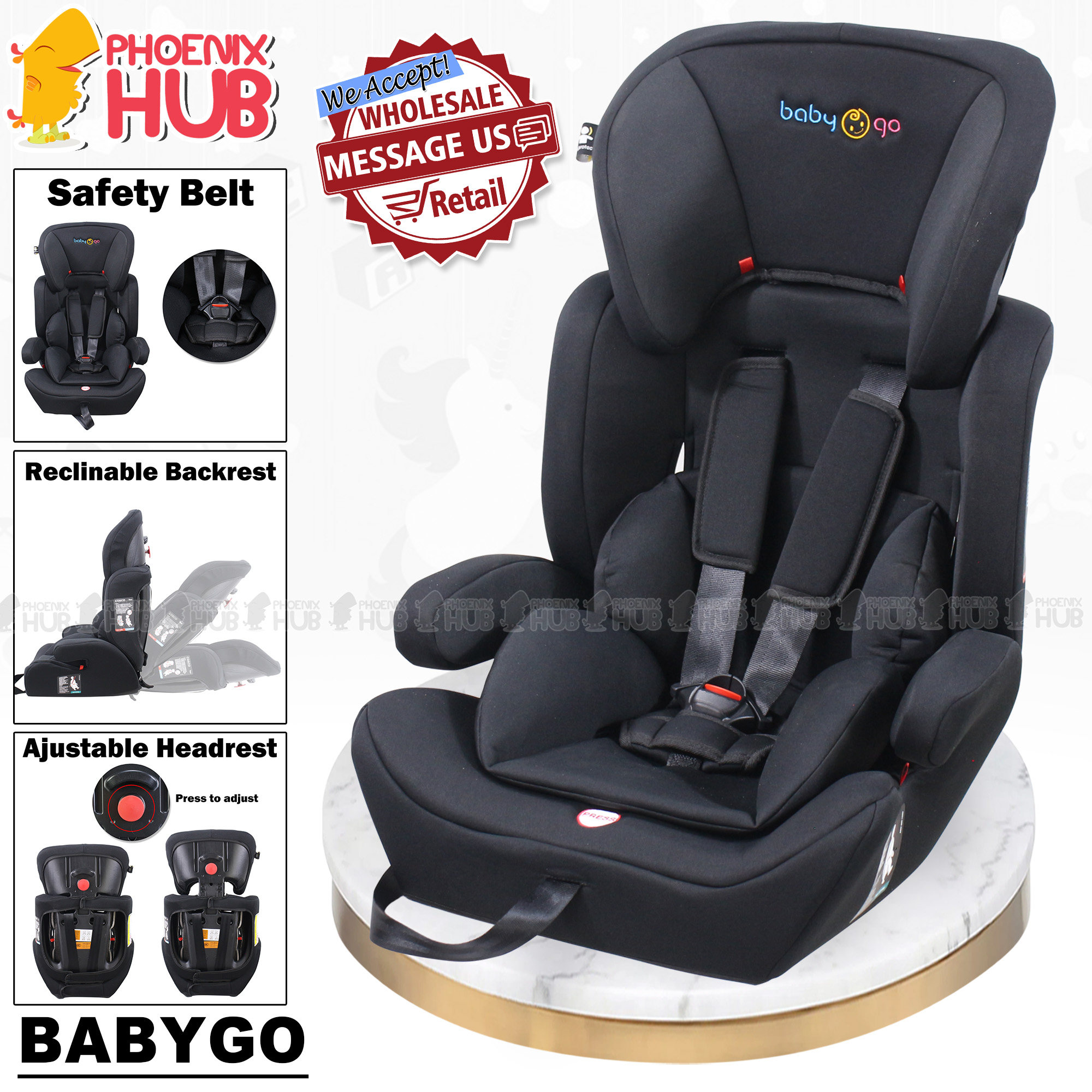 Phoenixhub BABYGO All New Elegant Designed Reclining Adjustable Baby Car Seat