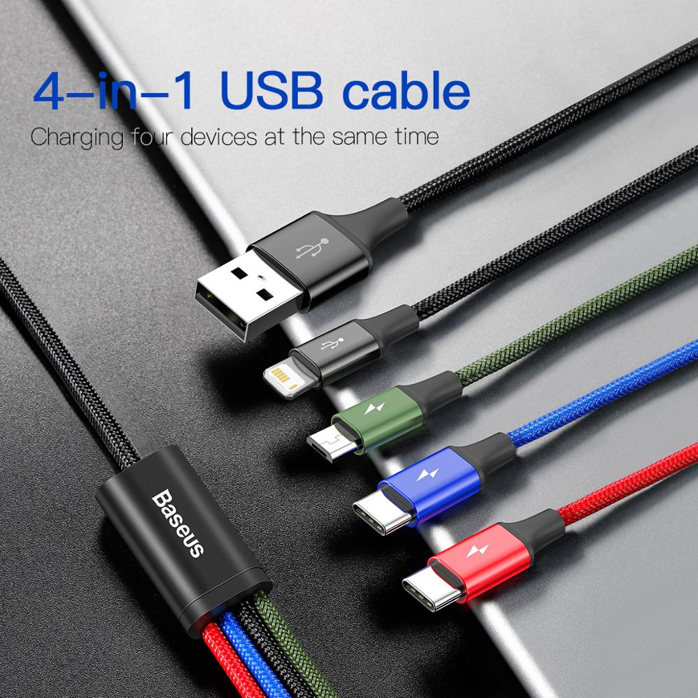 Baseus Cáp USB Type C 4 Trong 1 Cho iPhone 14 13 Pro Max Cáp USB C Cho Samsung Xiaomi Huawei Cáp Micro USB