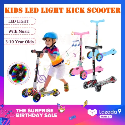 3 to 10 yrs Kids Scooter Foldable LED Flashing Wheels Step Scooters Adjustable Height Outdoor Children Skateboard Toys for Kids Girl and Boy