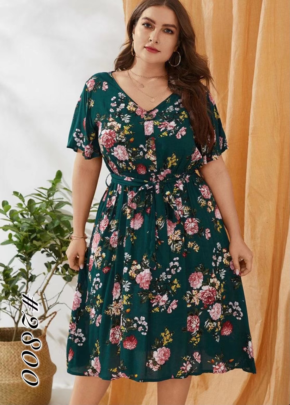 fannyfashionshop.ph 0082# Green & Maroon floral Plus size DRESS