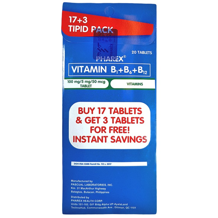 Pharex Vitamin B1+B6+B12 (20 Tablets) 100 Original