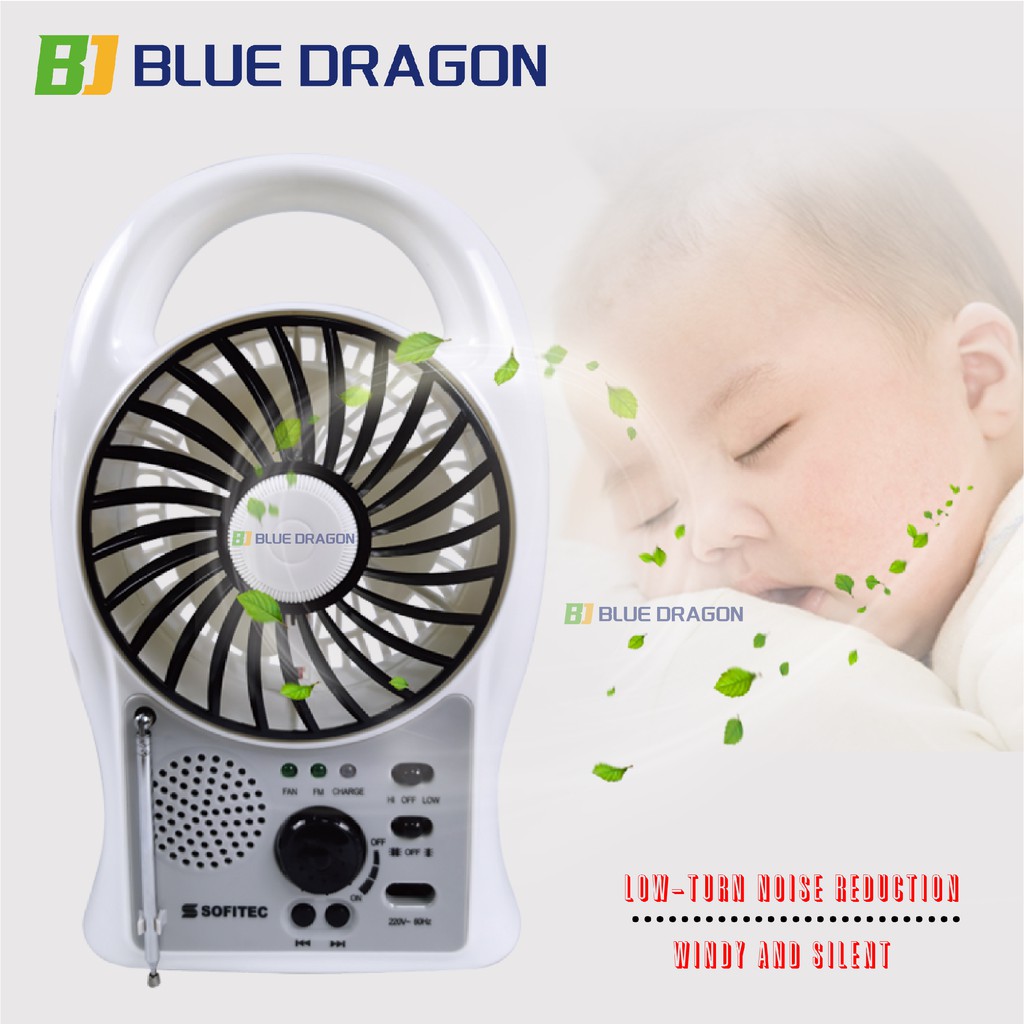 Electric fan Multifunctional Rechargeable Fan 5" with FM Radio and