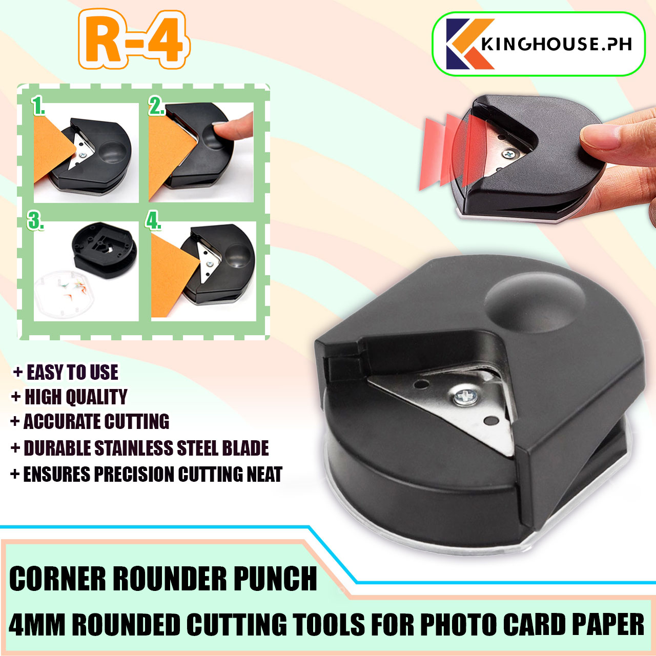 Mtfun R4 Corner Punch for Photo, Card, Paper; 4mm Corner Cutter Rounder Paper Punch; Small Rounded Cutting Tools, Black