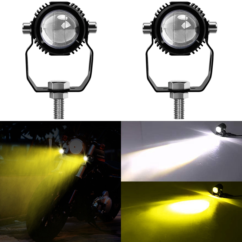 Motorcycle LED Headlight Projector Lens Dual Color ATV Scooter Driving