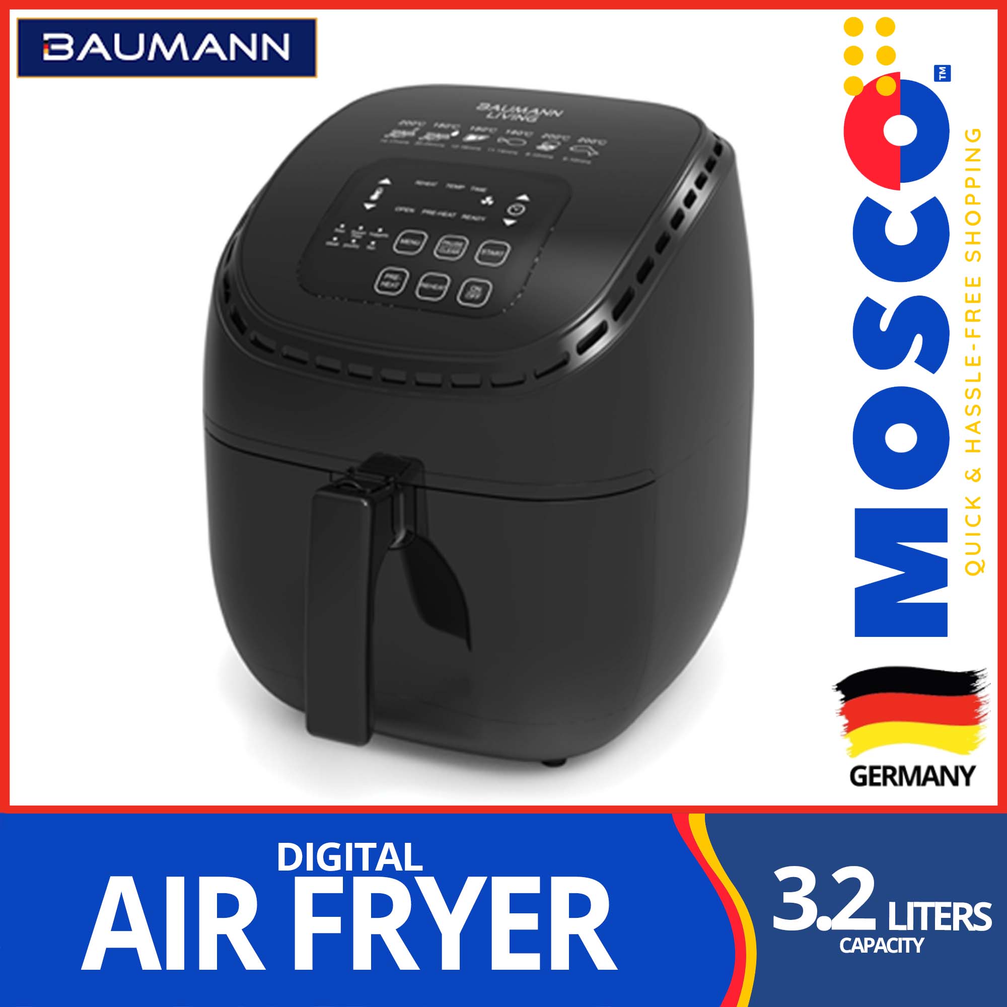 Baumann™ Digital Air Fryer 3.2 Liters Oil Free Frying Healthy