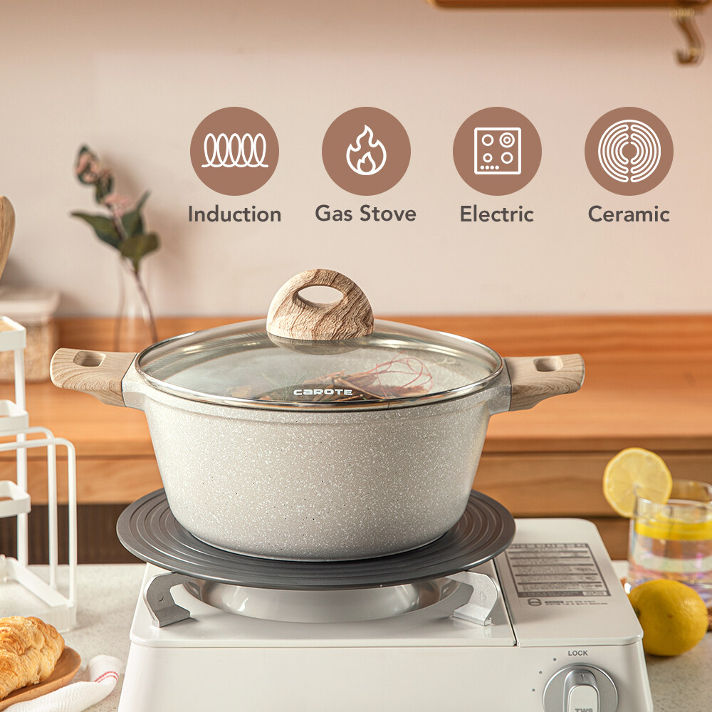 CAROTE Non Stick Dutch Oven with Lid, Nonstick Stock Pot Soup Pot 9.5”