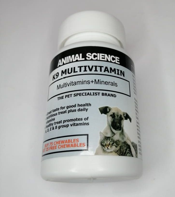 [VETKLIX] 100 Chewable Tablets Animal Science K9 MULTIVITAMIN (Multivitamins + Minerals) 75+25