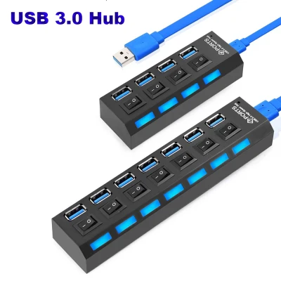 Multi Expansion USB 3.0 High Speed With ON/OFF Switch 4 Port USB Hub Extender Splitter Adapter