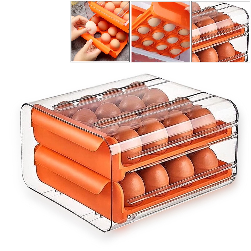 Yes 32Girds Double Layer Egg Storage Box Rack Fridge Drawer Shelf ...