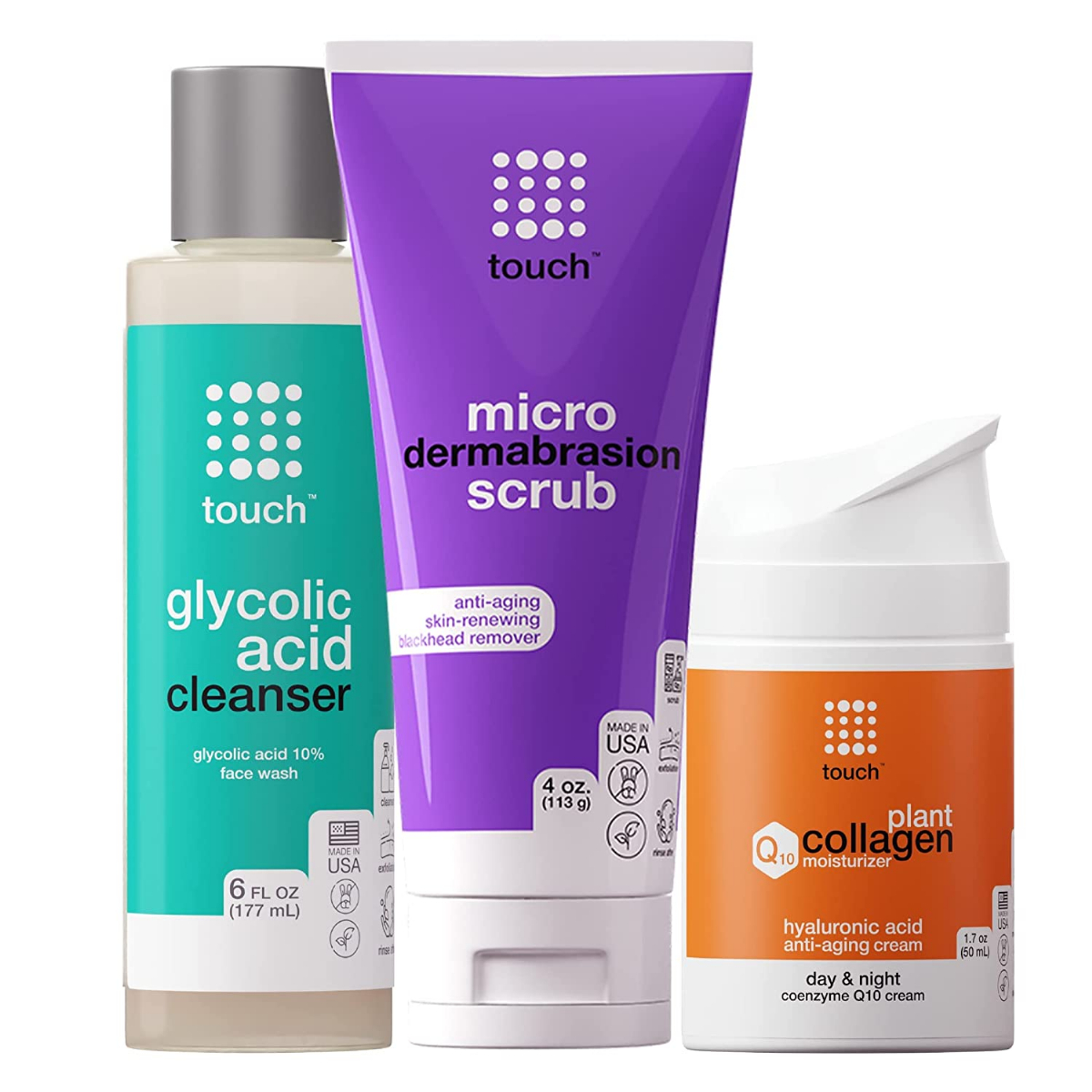TOUCH Microdermabrasion Scrub Bundle 10 Glycolic Acid Face Wash