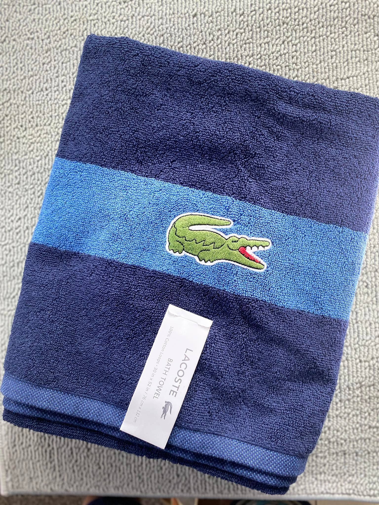 Lacoste, Bath, Lacoste Bath Towel 0 Cotton 30 X 52 Navy Big Crocodile  Logo A