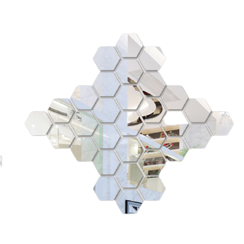 12Pcs Hexagon Mirror Stickers Tiles Bathroom Decorative Mini Mirror
