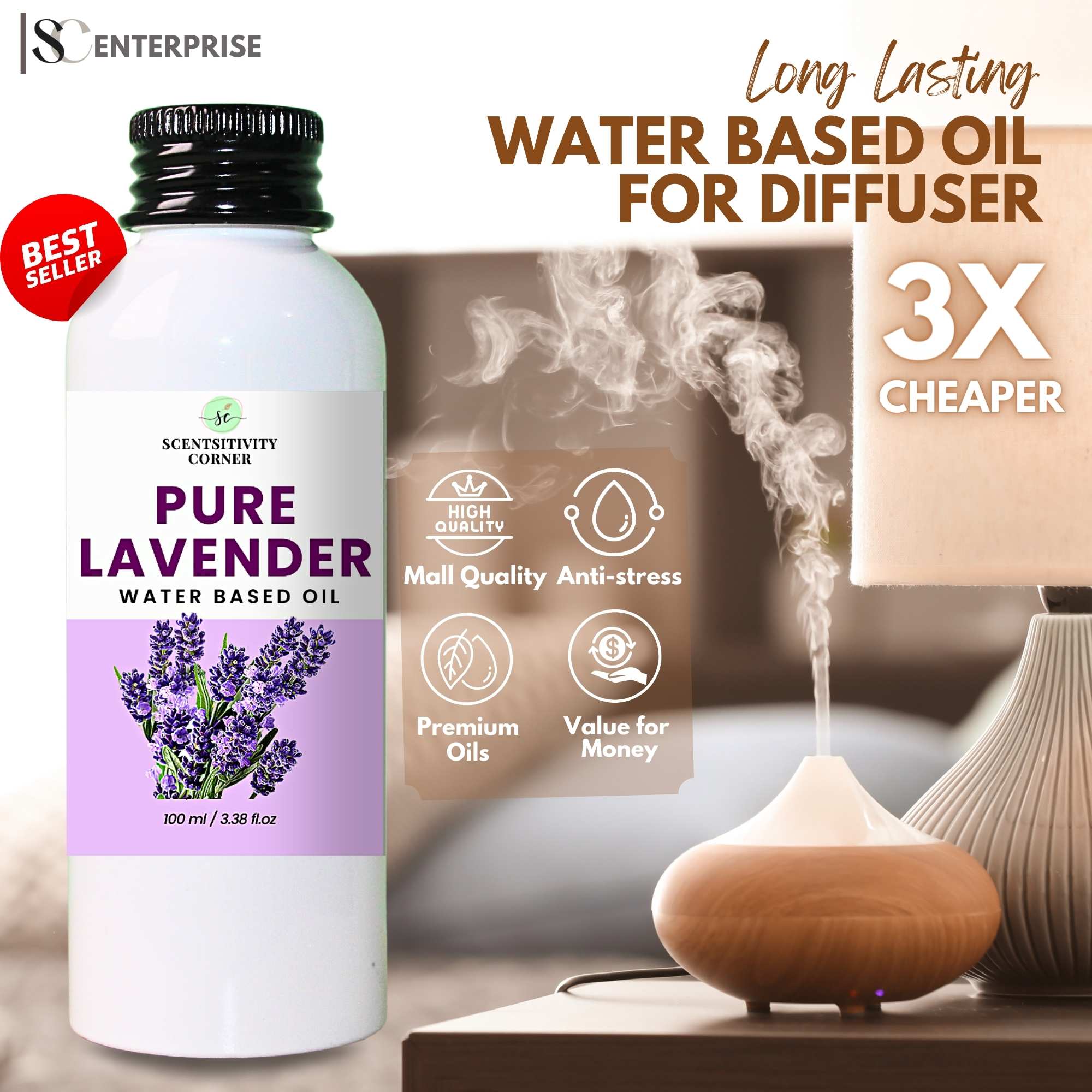 PURE LAVENDER Water based Oil, Fragrance Oil, Humidifier Scent for