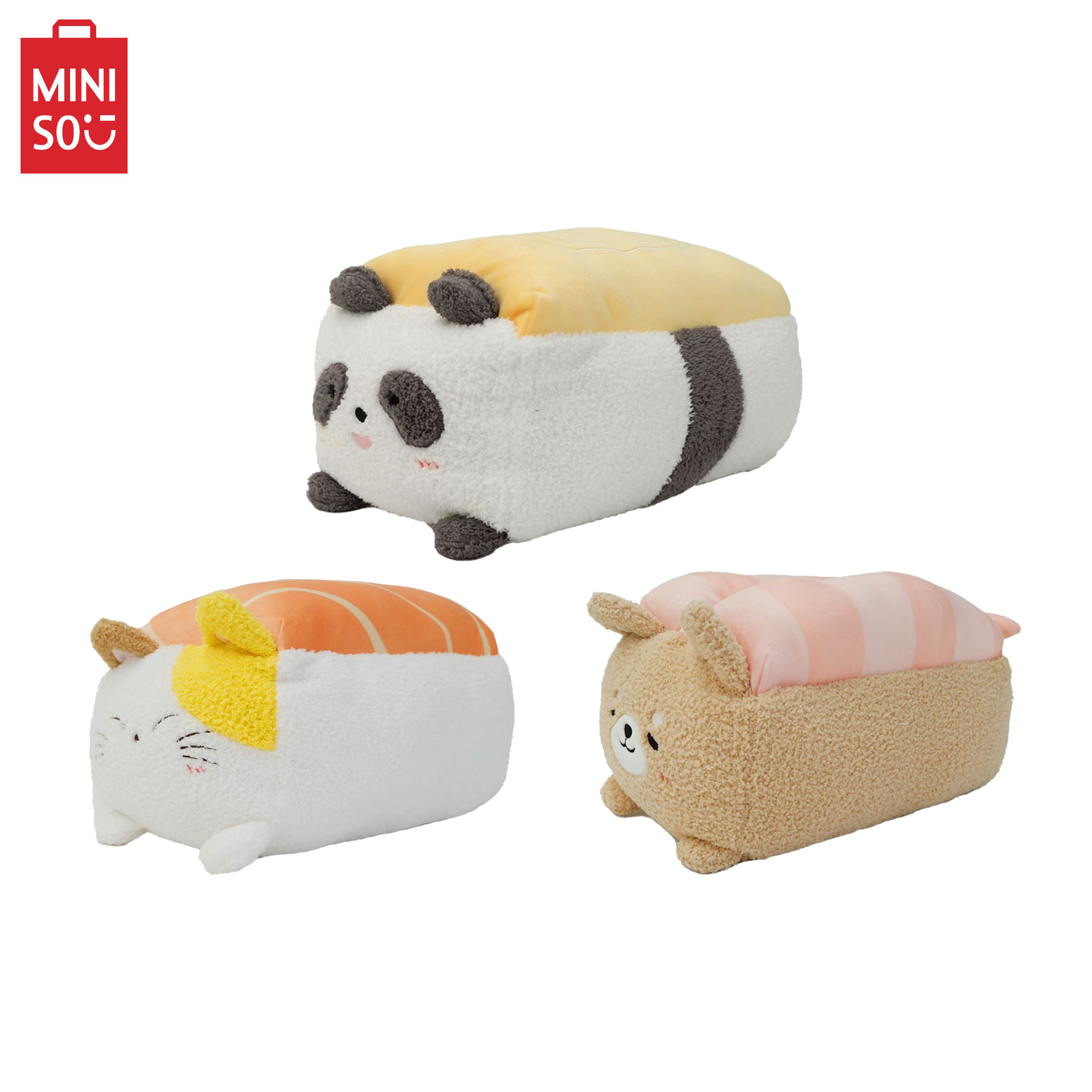 Miniso 14in Sushi Series Rice Ball Plush Toy Panda Cat Bear