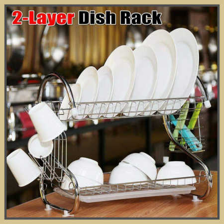 Momsis ShopStainless Dish Rack 2 Layer Shape Dual Layer Plate Bowel CupCutlery Dish Drainer Dryer Dr