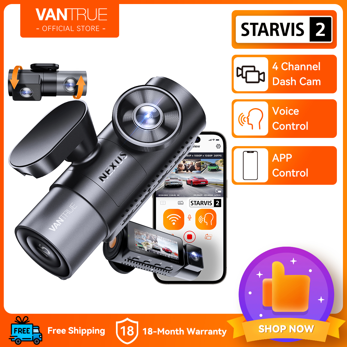 OFFICIAL]Vantrue N5 4 Channel WiFi Dash Cam with STARVIS 2 IR Night Vision,  Front 2.7K+Front Cabin 1080P+Rear Cabin 1080P+Rear 1080P Dash Camera for Car