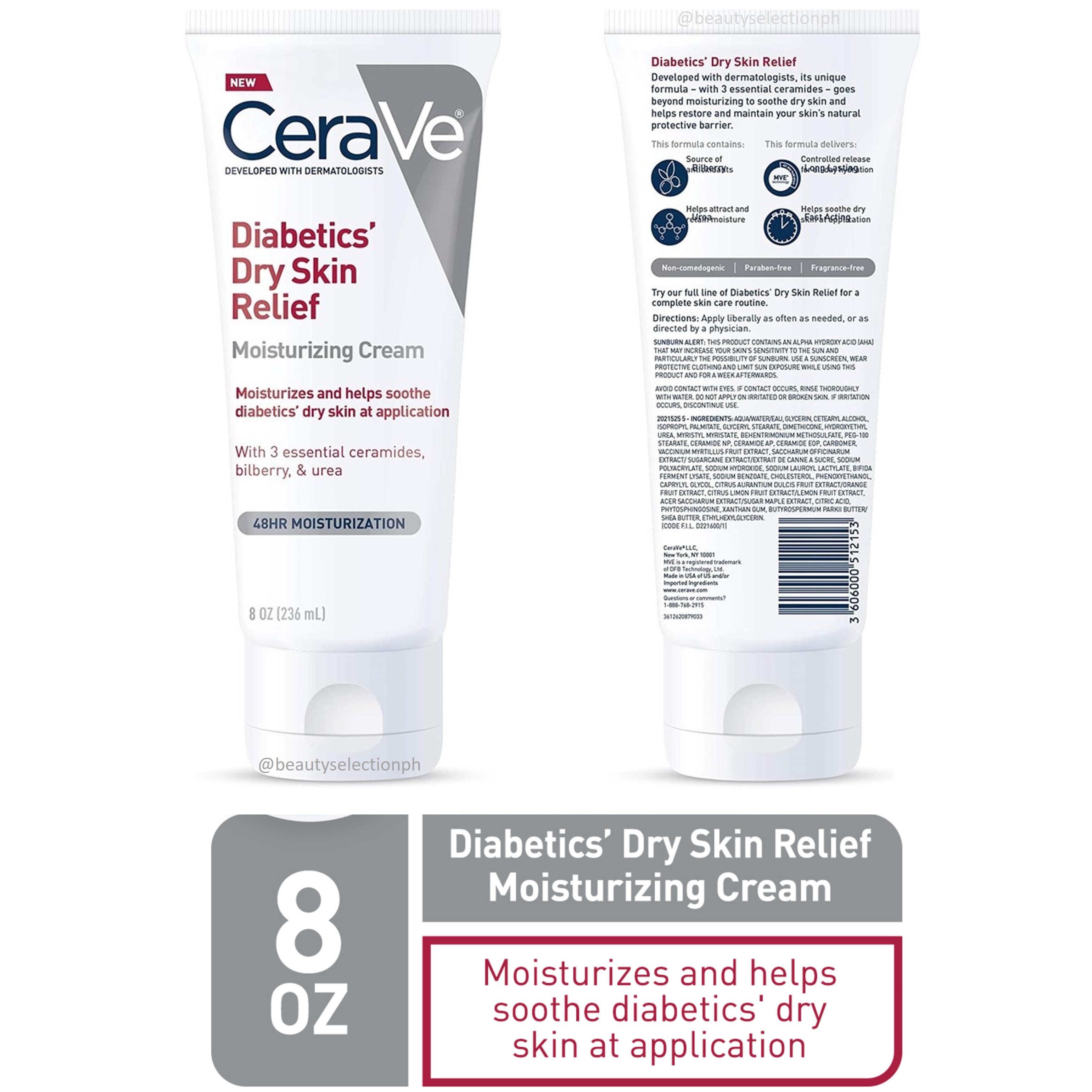 CeraVe Diabetics Dry Skin Relief Moisturizing Cream Fragrance Free 236