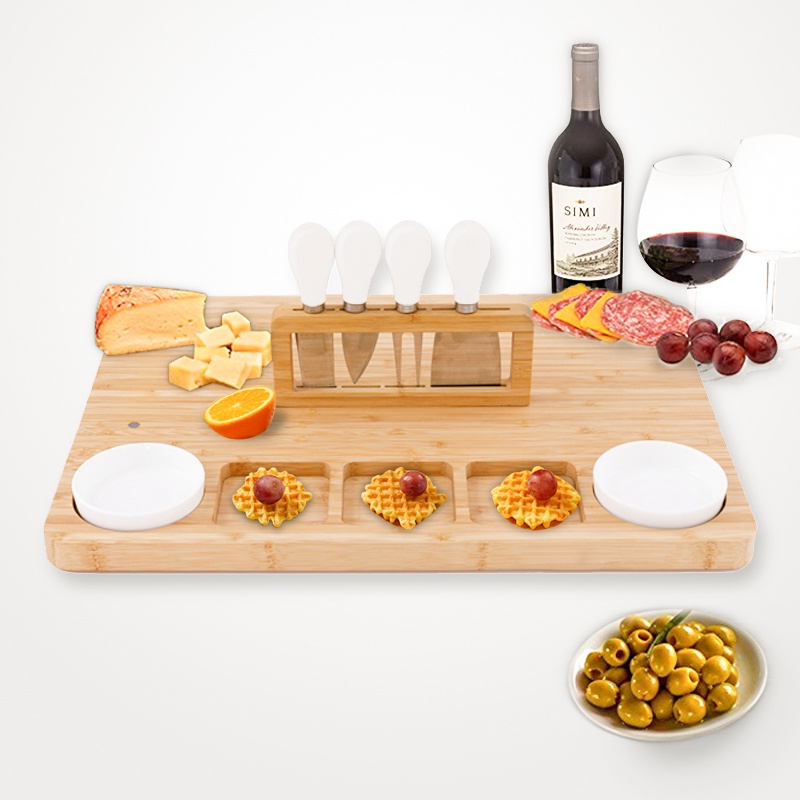 Multifunctional Bamboo Cheese Board With Cutlery Set Wooden Charcuterie