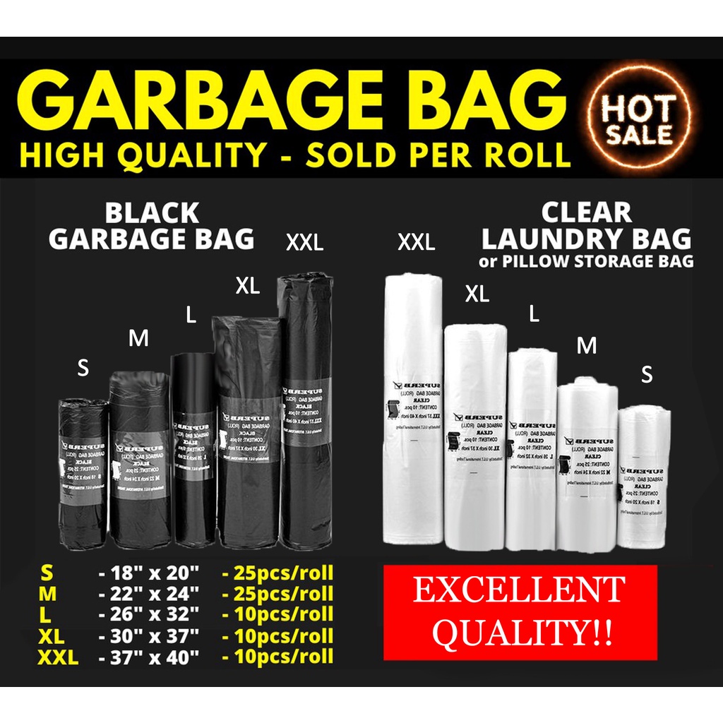 BIODEGRADABLE Trash bag Garbage bag Black (Small/Medium/Large/XL/XXL)