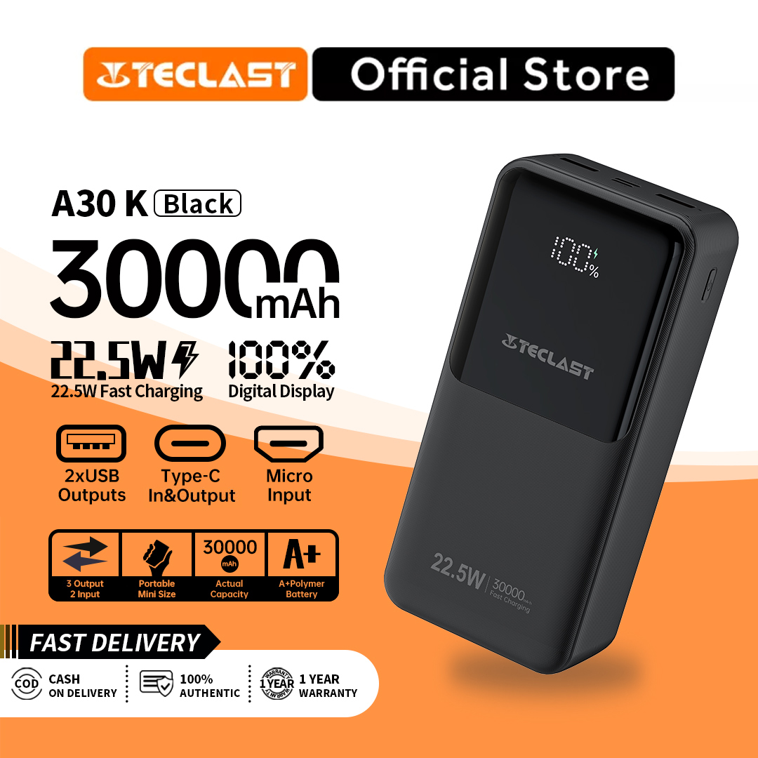 Teclast C30L / C30K 30000mAh Power Bank Original Brand Portable 10W/2.1A  Fast Charging Smart Power Indicator 3 Output 2 Input High Capacity powerbank  For Apple/Android