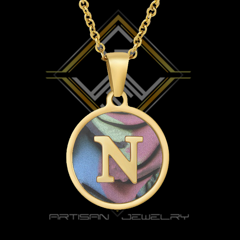 stainless steel Abalone shell initial necklace 18 karat gold