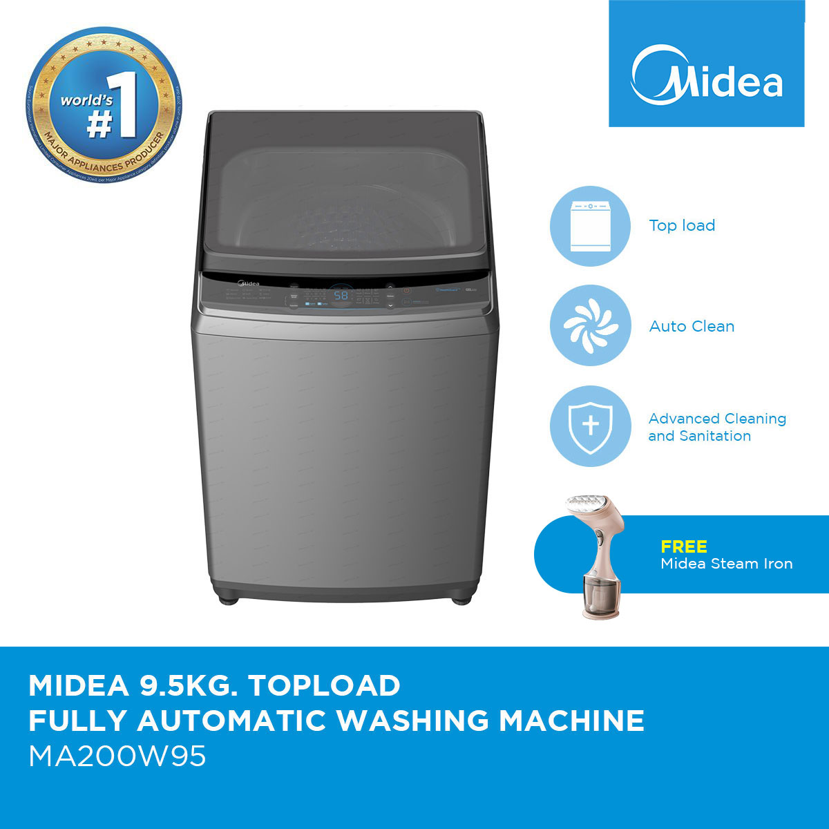 Midea 9.5kg Topload Fully Automatic Washing Machine MA200W95 Lazada PH