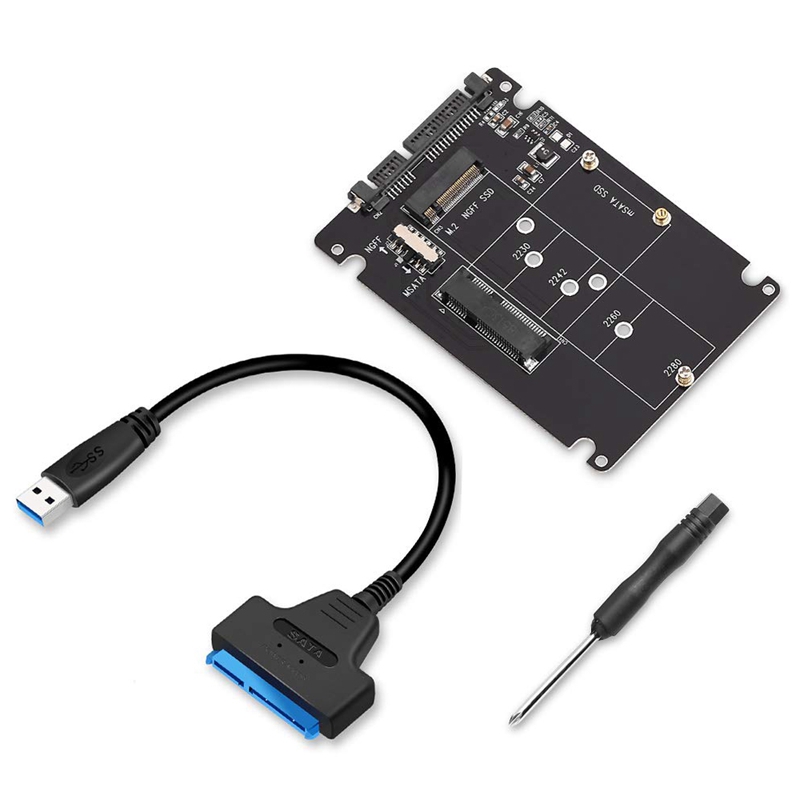 M.2 ngff or msata to sata 3.0 adapter usb 3.0 to 2.5 sata hard disk 2 in 1 converter reader card with cable for pc laptop