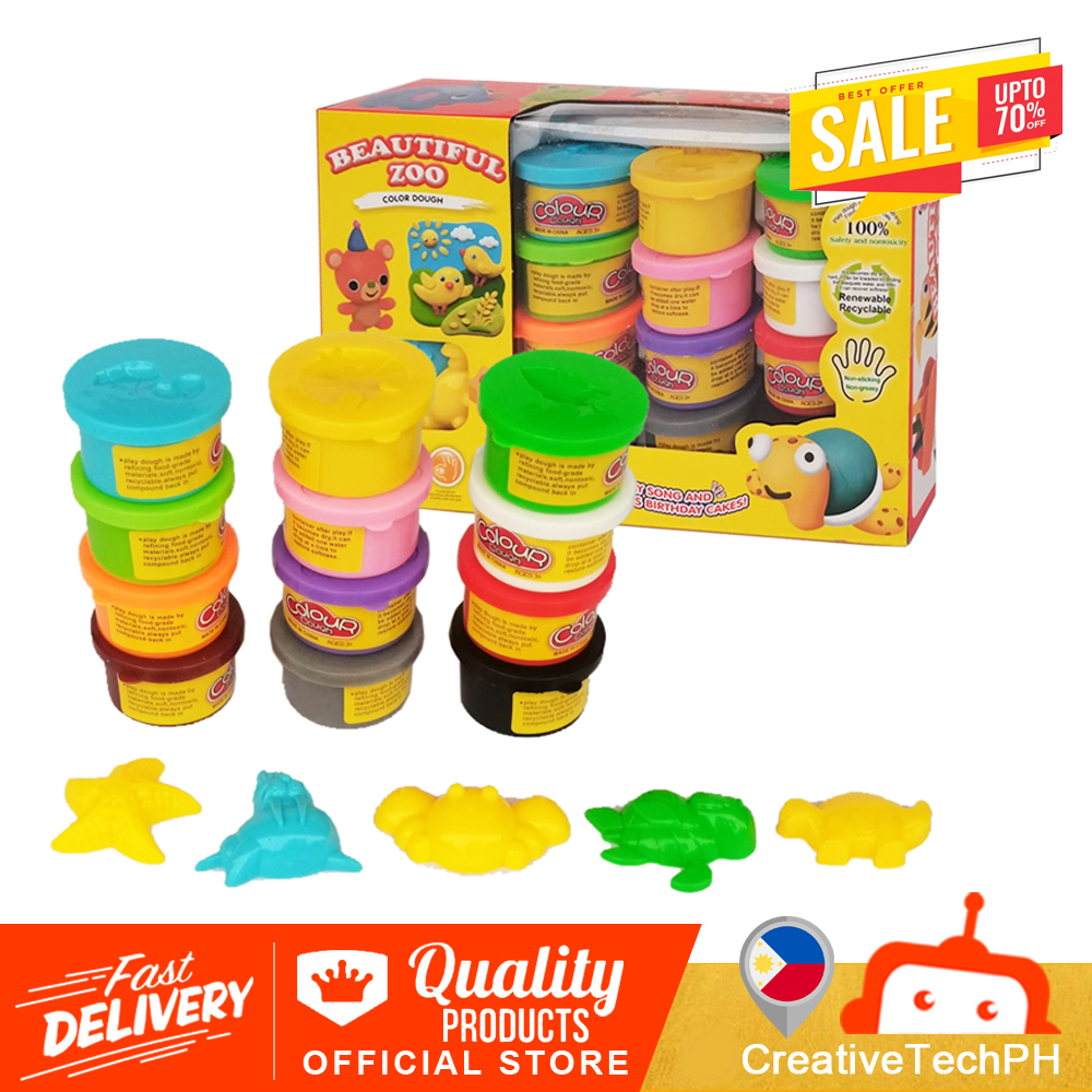 Beautiful Zoo Clay Dough Play Set 12 in 1 Colorful Mini Clays Set w