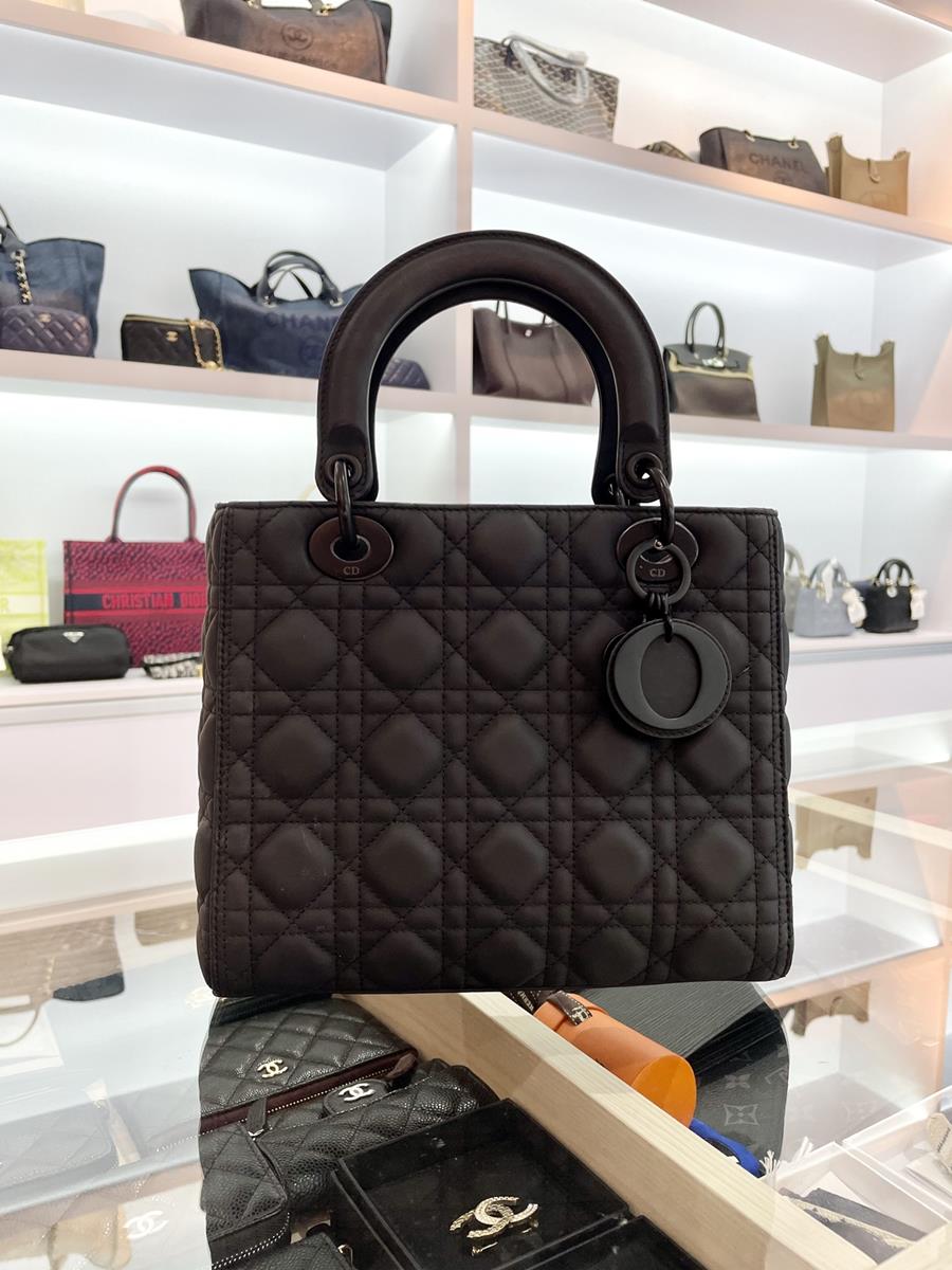 Large Lady Dior Bag Black Ultramatte Cannage Calfskin  DIOR