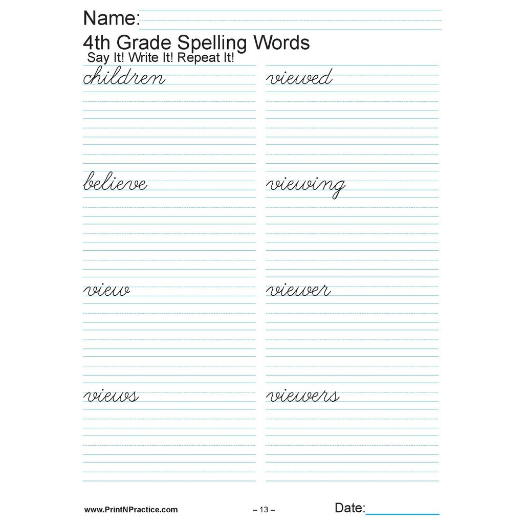 69 PAGES GRADE 4 SPELLING WORKBOOK CURSIVE PRACTICE (2 PAGES PER SHEET ...