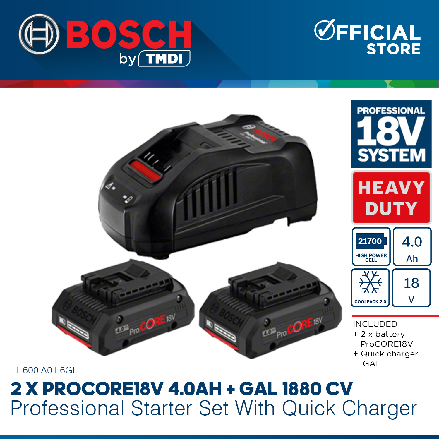BOSCH Professional Procore Battery & Charger Starter Set 18V 2x4.0AH