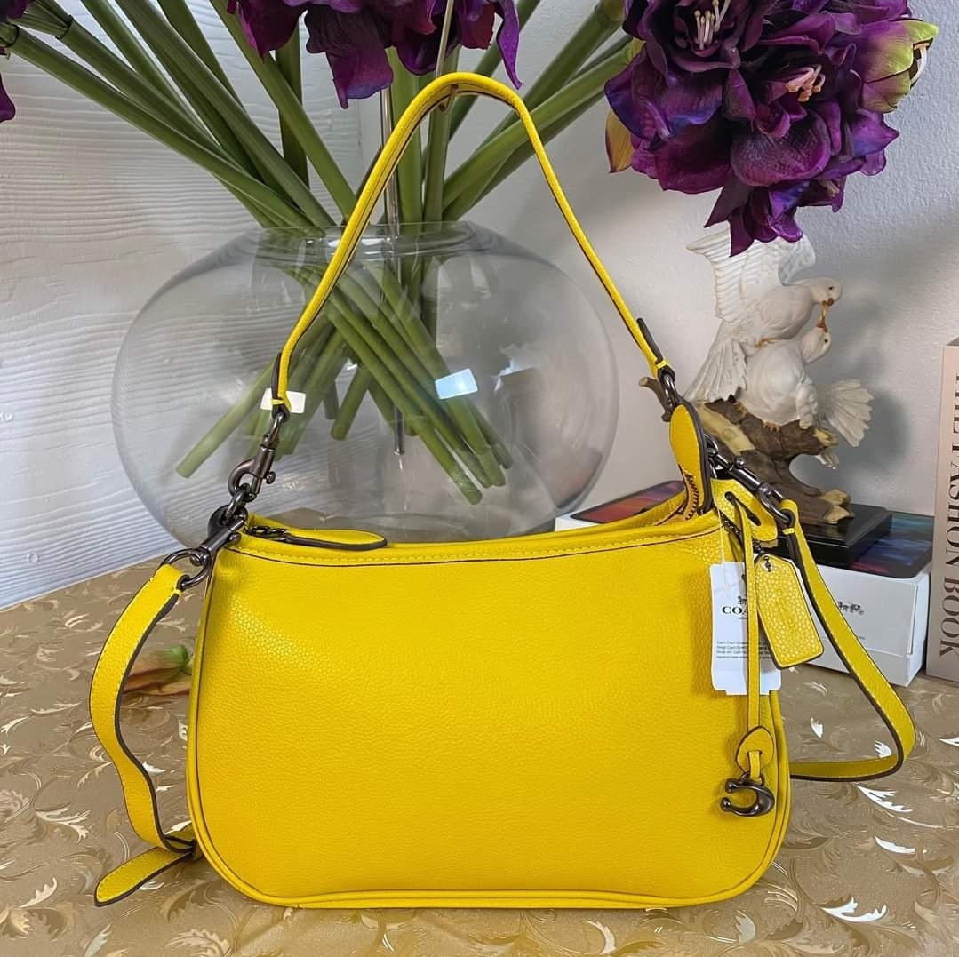 Womens Coach CC437 Cary Top Zip Crossbody Bag in Yellow Soft Pebble ...