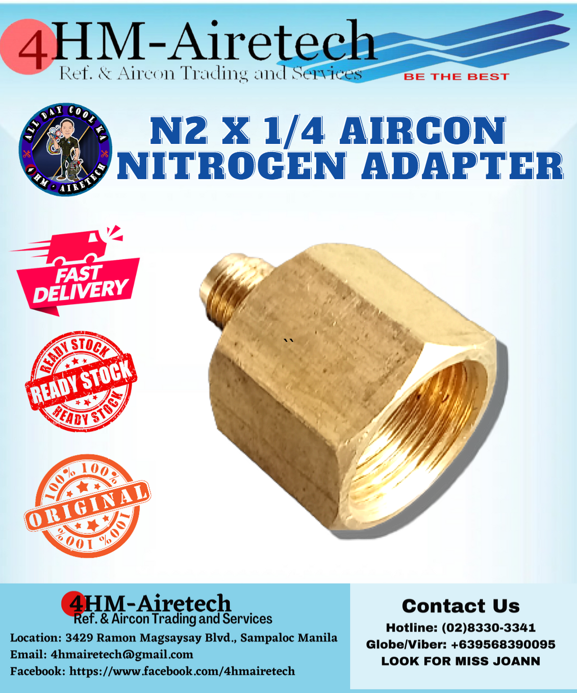 4HM N2 X 1/4 SAE Air Conditioner Nitrogen Filling Coupler Adapter