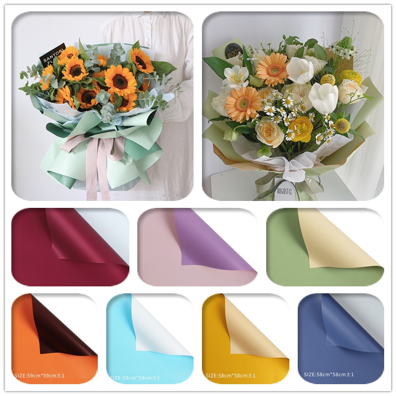 COD）20pcs Plain Two-Sided Colored Wrappers Flower Bouquet Wrapping Paper