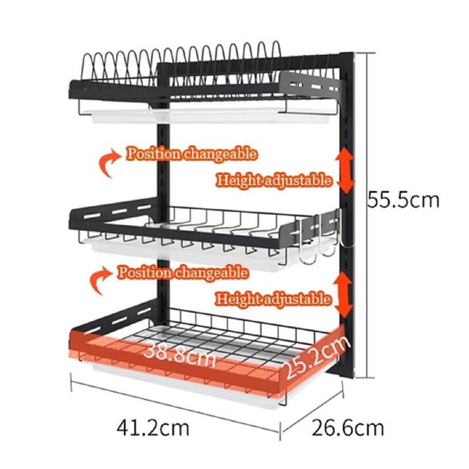 Hanging Dish Drying Rack Wall Mount Dish Drainer,3 Tier Yodudm Kitchen  Plate Bowl Spice Organizer Storage Shelf Holder with Drain Tray with 3  Hooks,Stainless Steel Black Coating (3 Tier, 21.8) 