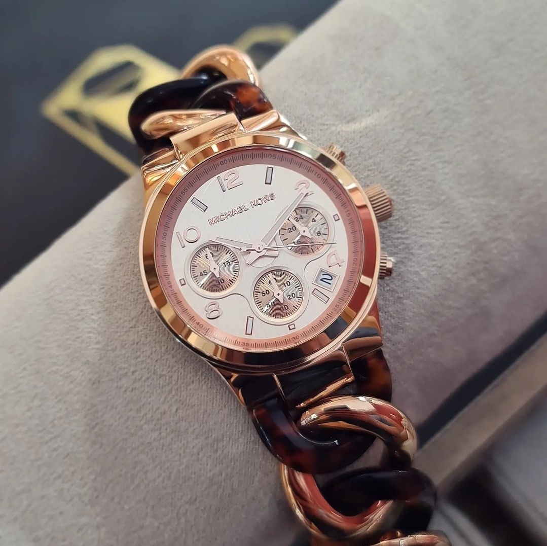Michael Kors Stainless Steel Ladies Watch - MK4269 Runway Chronograph Twist  Tortoise Acrylic Chain Link Fixed Bezel Rose Gold Tone Watch | Lazada PH