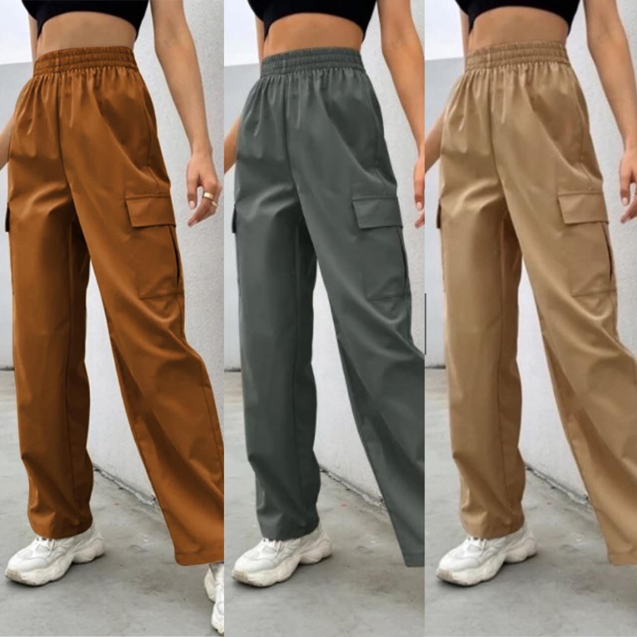 High waist Cargo Jogger Pants with two side pockets for women