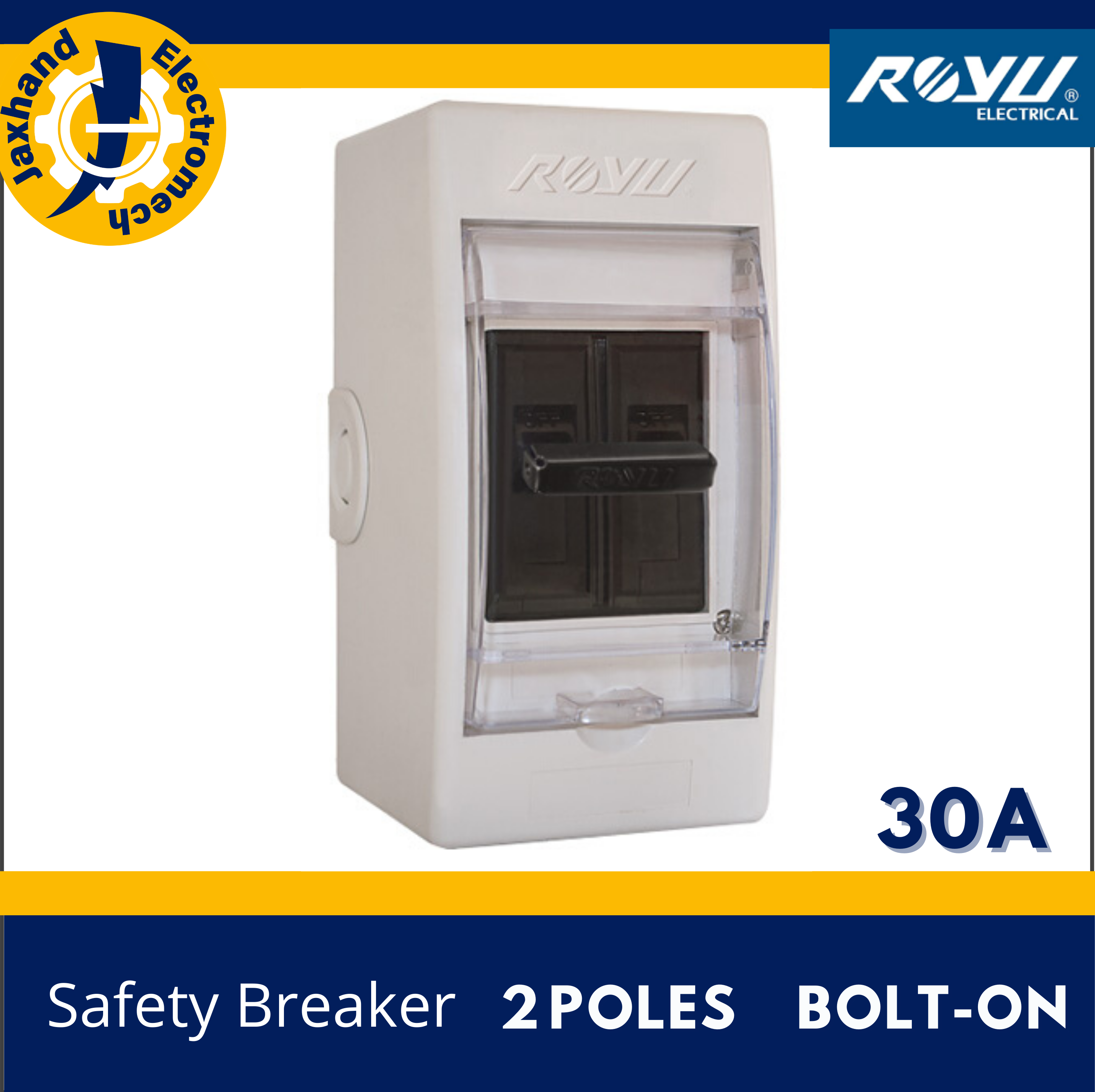 Royu Safety Breaker 30A, 2P, 240V w/ Cover & Outlet Moulded Case Bolt